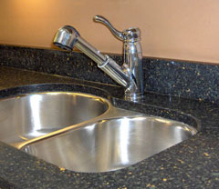 quartz countertop and stainless steel sink